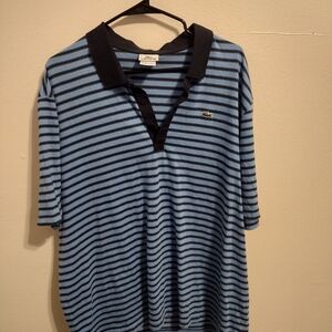 Lacoste Navy and Sky Blue Striped Polo